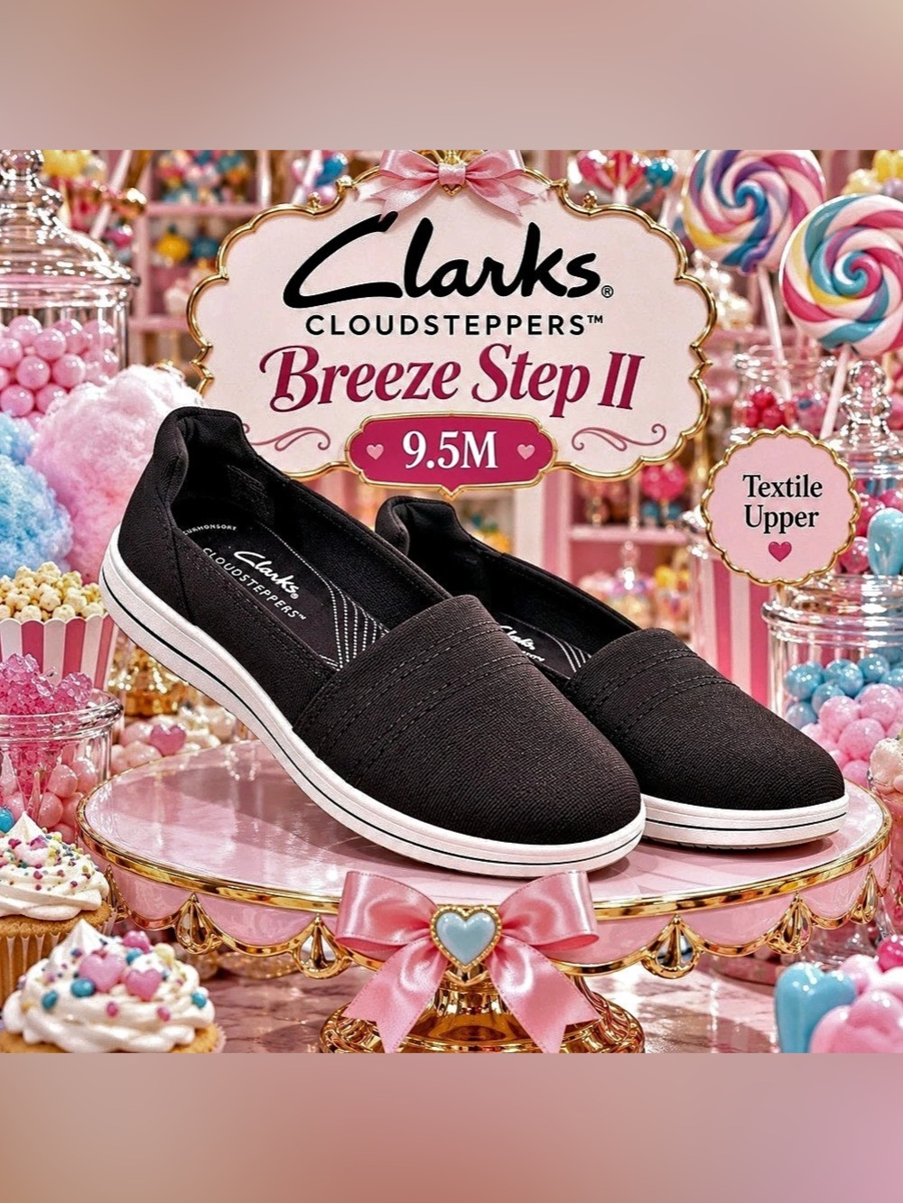 Clarks Cloudsteppers Breeze Step II Textile Sneakers Black & White US 9.5 M Like